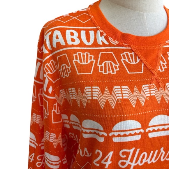 Whataburger Orange White French Fries Burgers Long Sleeve Tee Shirt Size Medium - Picture 2 of 6